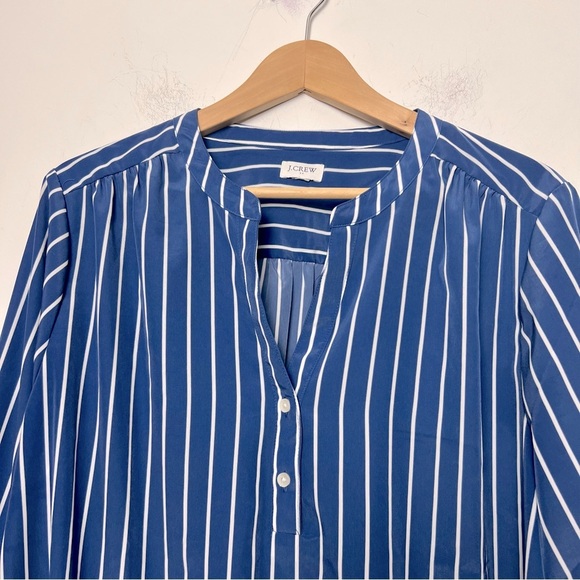 J. Crew Blue White Stripe Long Sleeve Button Popover Shirt Preppy Fall 2024 - Picture 3 of 12